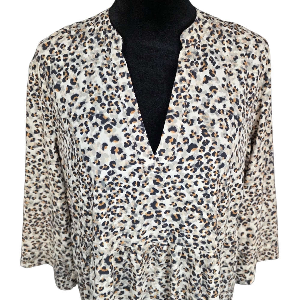 Leopard Print Tiered Midi Dress V-Neck Relaxed Boho Casual Western Size 8 - Picture 3 of 10